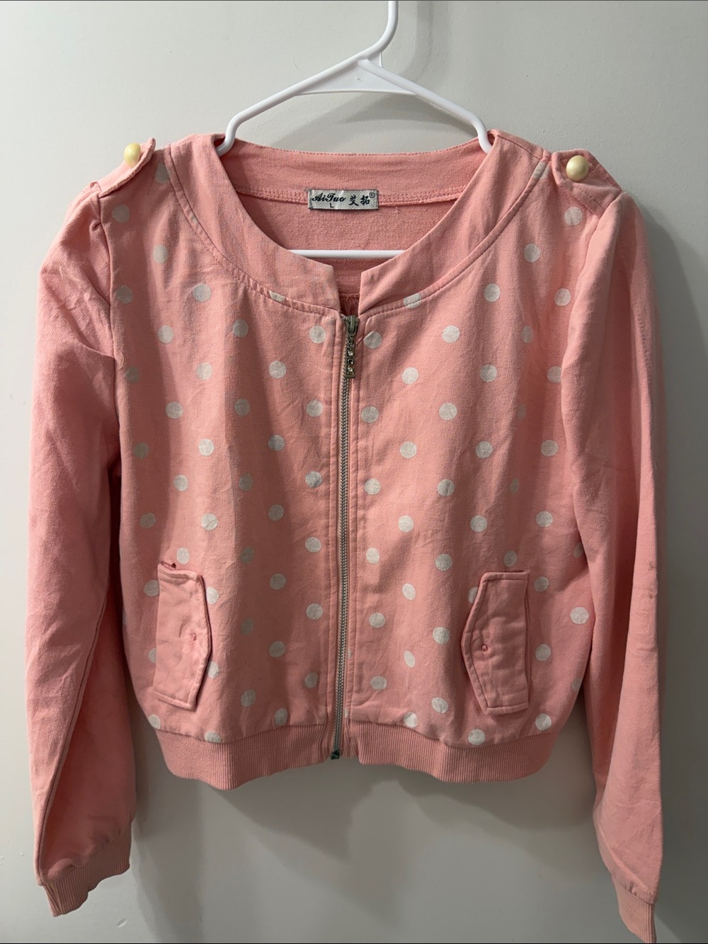 SHEIN Pink Polka Dot Zip Front Cardigan